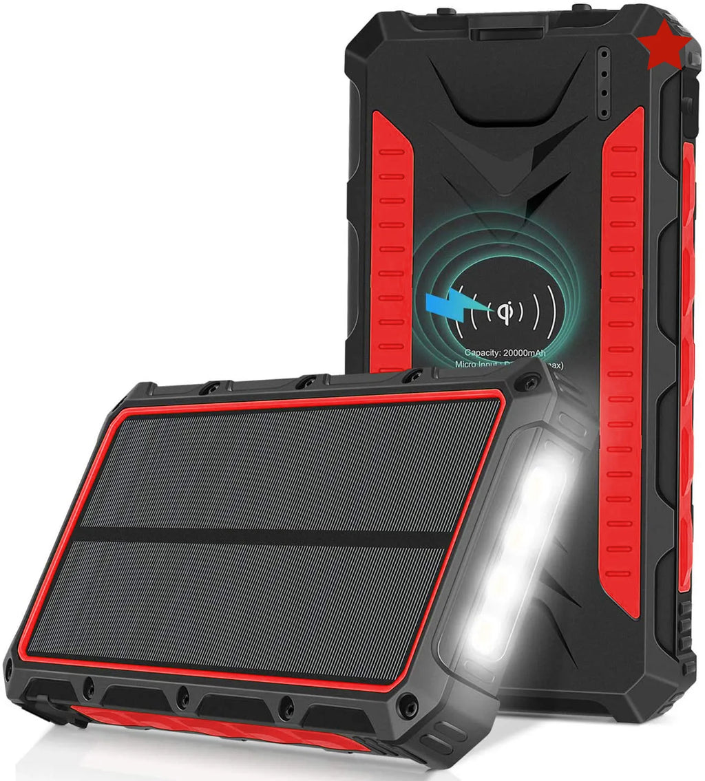 [B2B Sample Order] 20000mAh Waterproof Wireless Solar Power Bank with LED Flashlight | Custom Logo & Free Mockup