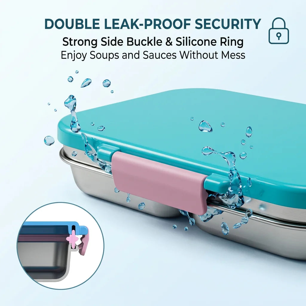 [B2B Sample Order] 4-Compartment 304 Stainless Steel Kids Bento Lunch Box with Leakproof Seal (1000ml) | Standard & Custom OEM Sample