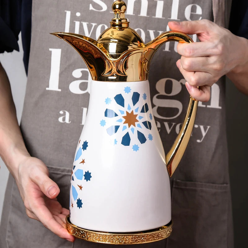 Luxury Golden Arabic Turkish Dallah Pot & Ceramic Coffee Mug Set | Middle East Drinkware