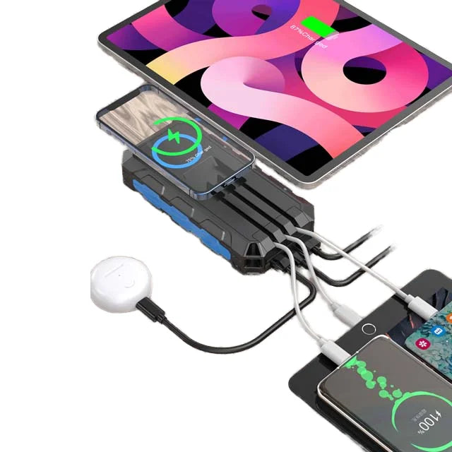 [B2B Sample Order] 30000mAh Portable Solar Charger with Built-in Cables & Dual USB (20W / Wireless) | Custom Logo & Free Mockup
