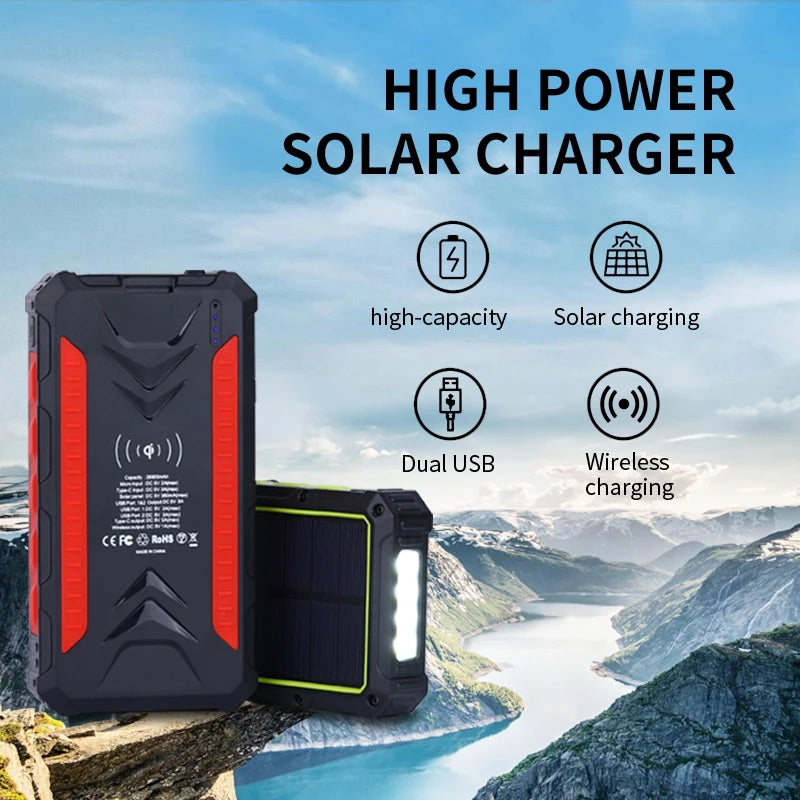 [B2B Sample Order] 36000mAh High Capacity Solar Wireless Power Bank with 4 USB Outputs & LED Flashlight | Custom Logo & Free Mockup