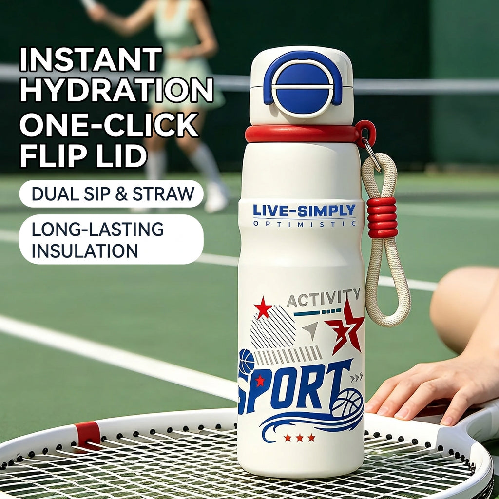 [B2B Sample Order] 316 Stainless Steel Insulated Sports Bottle with Straw (480ml/600ml) | Custom Logo & Free Mockup