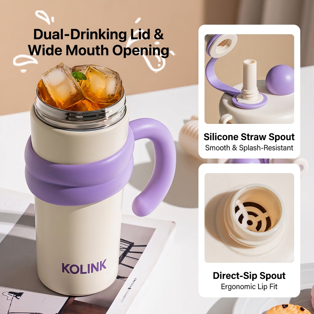 Dual-Drinking Lid & Wide Mouth Opening with KOLINK Logo