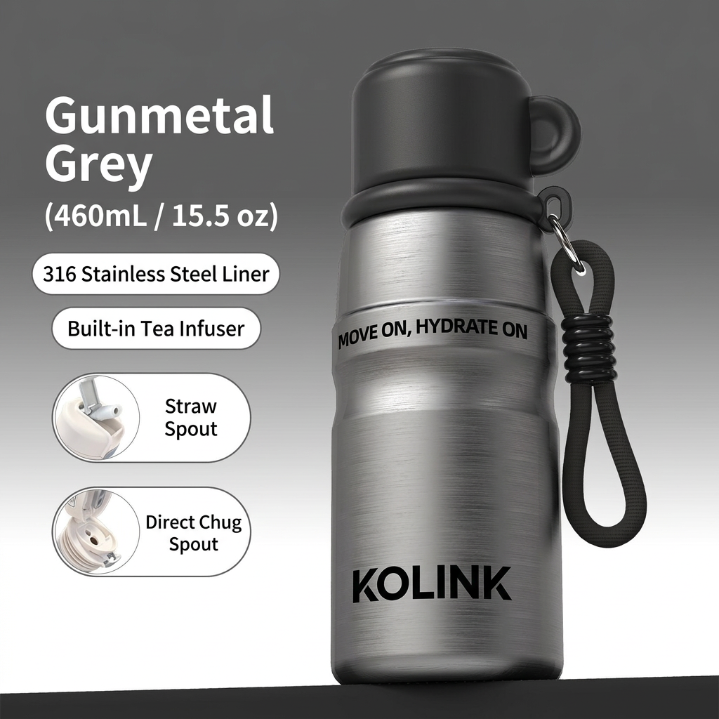 Gunmetal Grey 460ml Insulated Travel Bottle