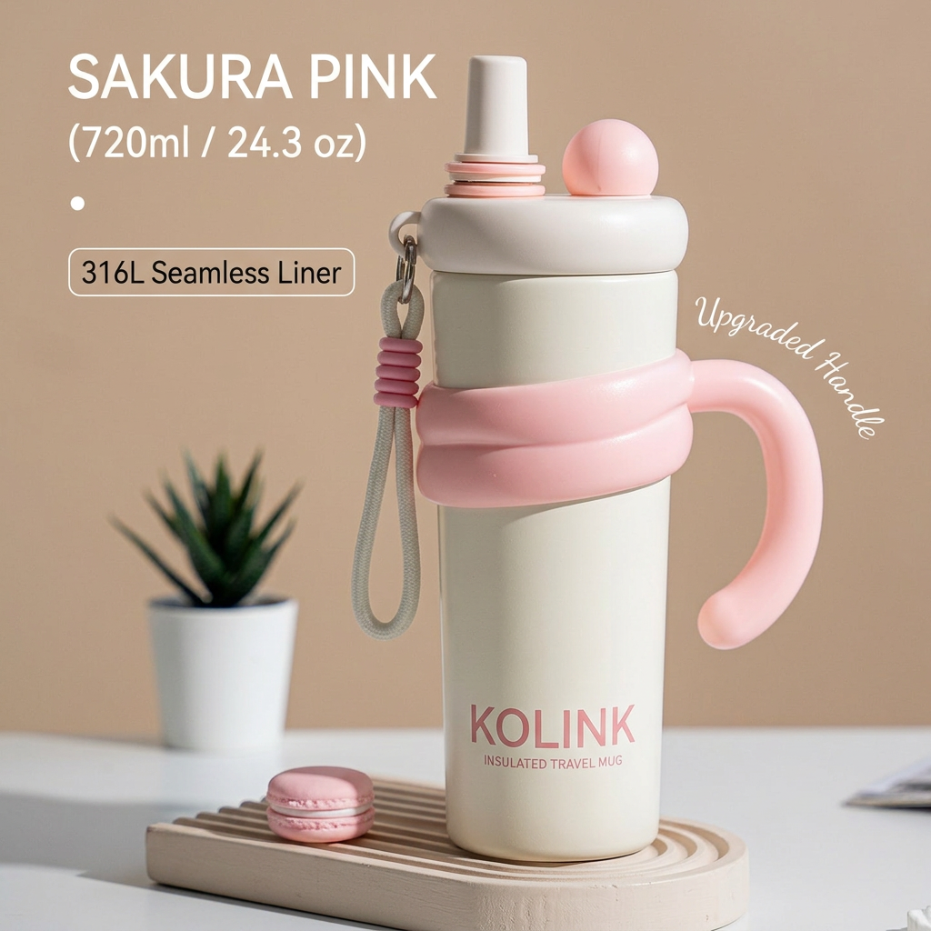 Sakura Pink 720ml Insulated Bottle with KOLINK Logo
